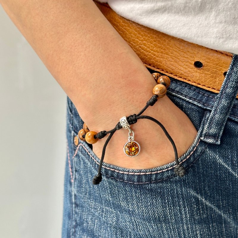 十一月 生日石 施華洛世奇水晶手鍊 橄欖木珠 幸運石 8250898-11 - 手鍊/手環 - 其他材質 多色