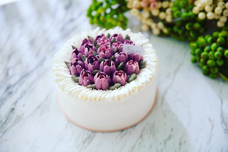 【Valentine's Day gift】6-inch romantic tulip/rose cake/birthday cake/5-7 days - Cake & Desserts - Fresh Ingredients Pink