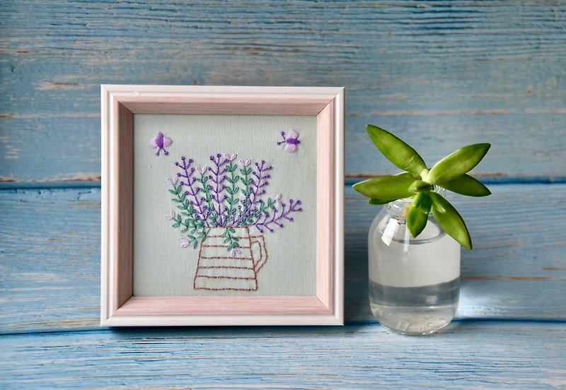 Novice embroidery material package - French embroidery square photo frame small flower pot - Knitting, Embroidery, Felted Wool & Sewing - Thread 