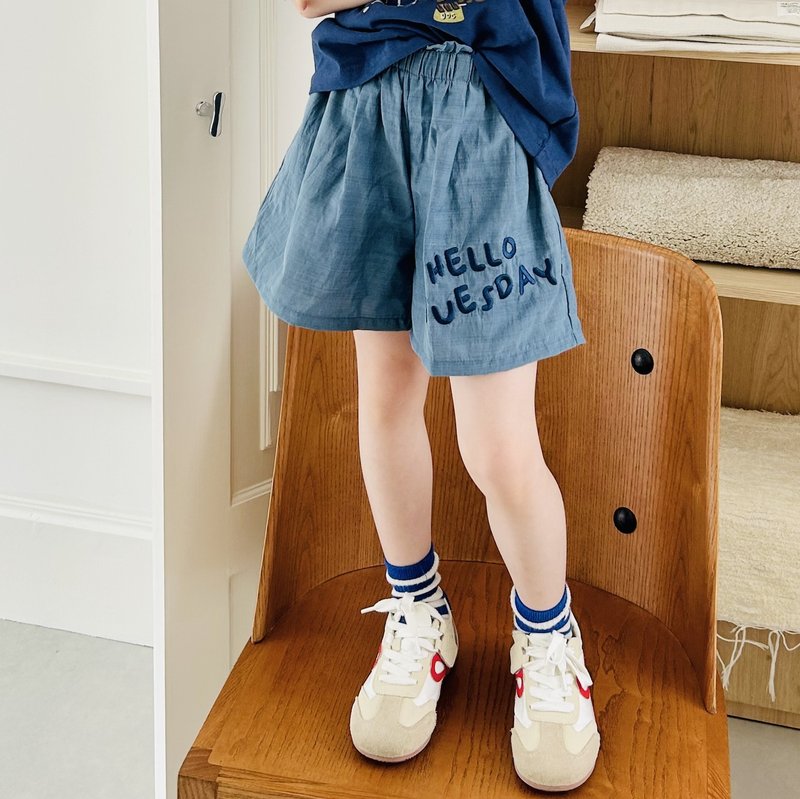 Blue letter shorts/pants children's clothing - Pants - Cotton & Hemp Blue