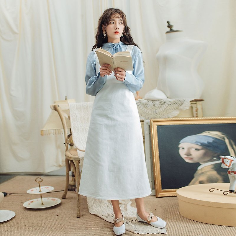 安妮陳2018夏裝新款純色A擺背帶裙洋裝 - 連身裙 - 其他材質 白色