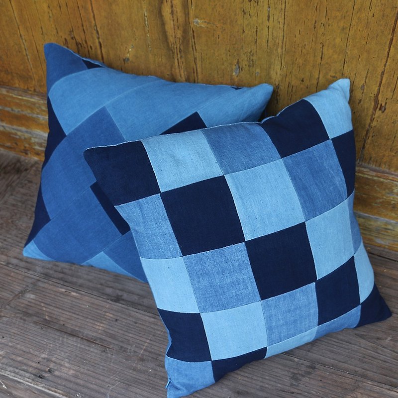 Homemade blue dyed pillow cushion plant dyed plant dyed pure cotton handmade patchwork cushion waist pillow cushion square custom - Pillows & Cushions - Cotton & Hemp 