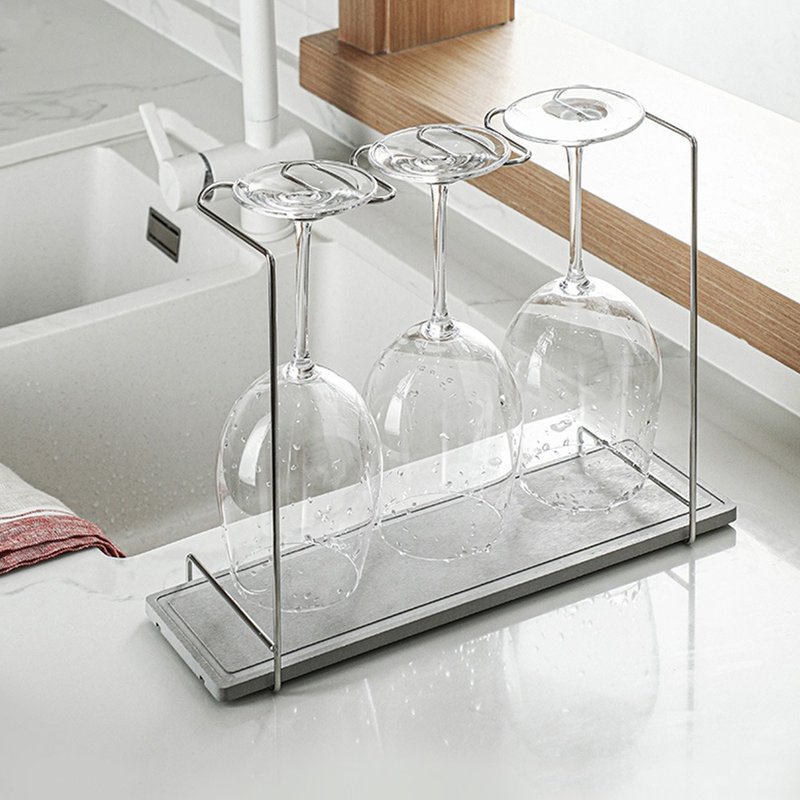 Japan Frost Mountain 304 Stainless Steel stemware drain rack (with diatomaceous earth pad) - ชั้นวาง/ตะกร้า - สแตนเลส สีเงิน