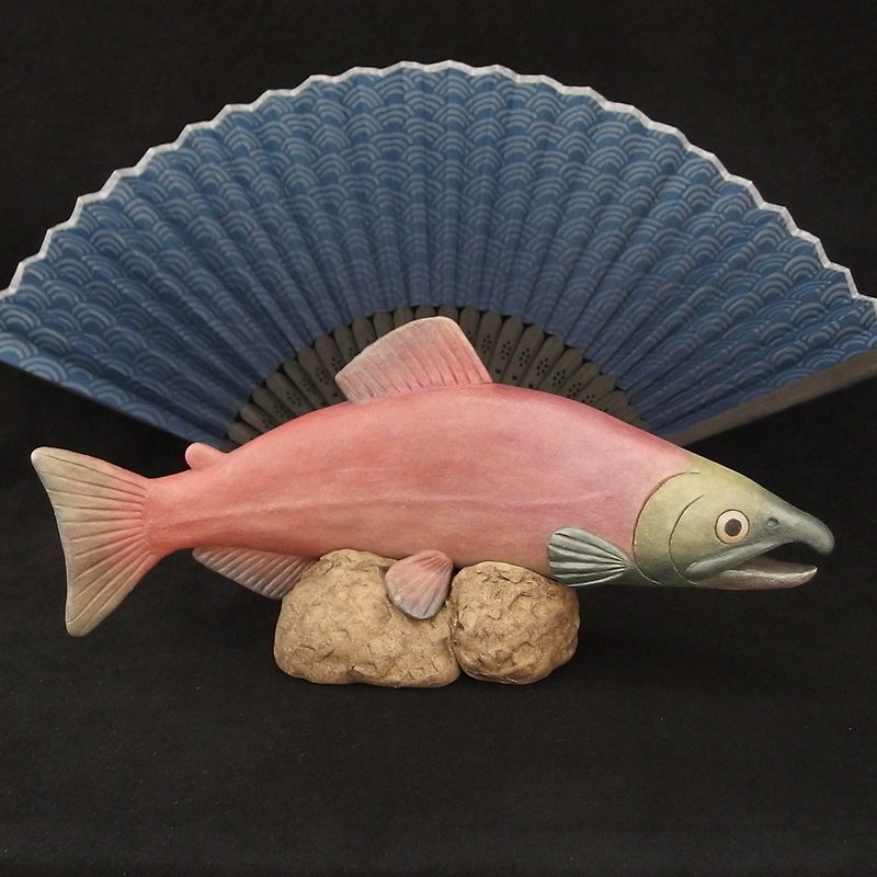 Ceramic Male Sockeye Salmon (Length:10.1in), Hand-built Ceramic Art - ของวางตกแต่ง - ดินเผา 