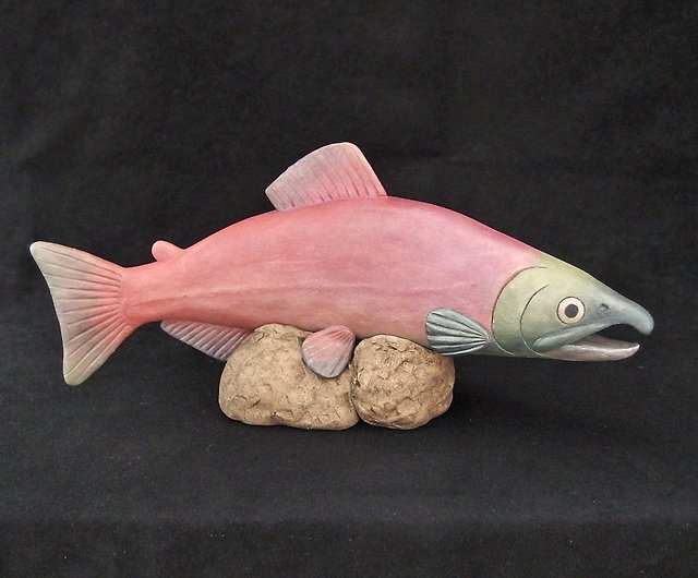 Ceramic Male Sockeye Salmon (Length:10.1in), Hand-built Ceramic