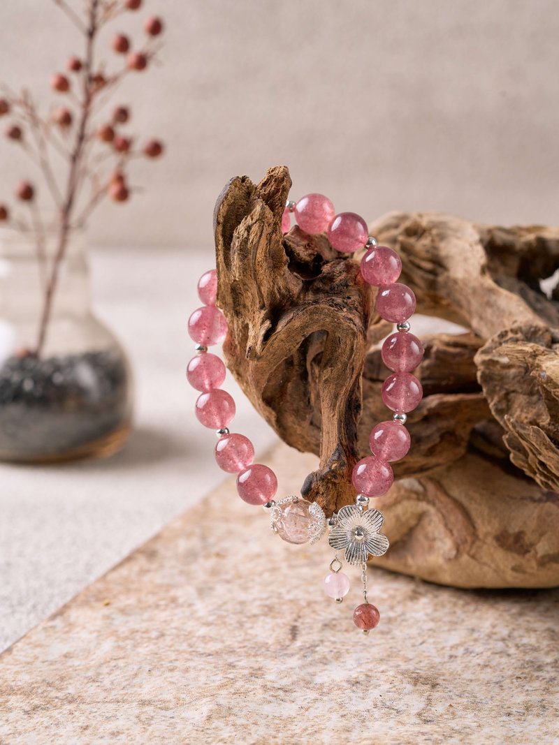 Pure 925 Sterling Silver Flower Language Strawberry Crystal Aromatherapy Essential Oil Bracelet - Bracelets - Crystal Red