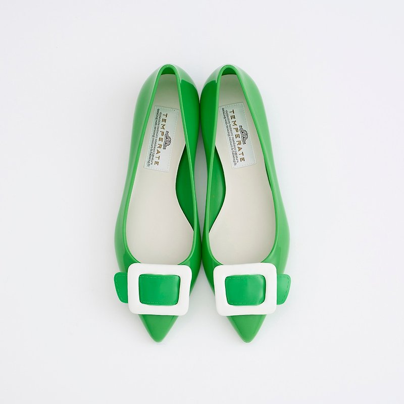 NINA (LEAF) PVC POINTED TOE FLATS  ポインテッドトゥ パンプス - 雨鞋/防水鞋 - 防水材質 綠色