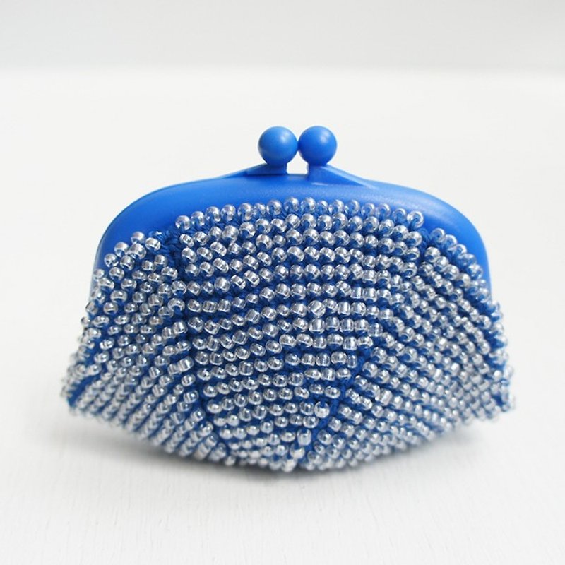 Ba-ba handmade☆beads crochet coinpurse with plastic flame (No.638） - 零錢包/小錢包 - 其他材質 藍色