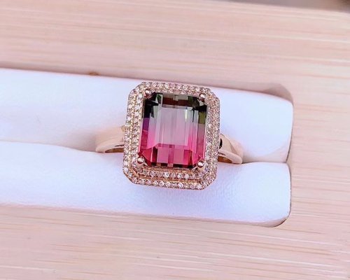 臺北奧斯珠寶｜客製莫桑石、莫桑鑽、GIA鑽石、彩色寶石 雙色西瓜碧璽戒指5.81克拉(藍寶石.紅寶石.碧璽.尖晶石.託帕石)