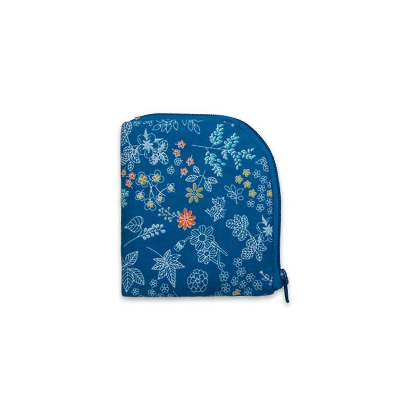 [Proud corner purse] - wonderful garden - illustration blue lines - กระเป๋าใส่เหรียญ - ผ้าฝ้าย/ผ้าลินิน สีน้ำเงิน