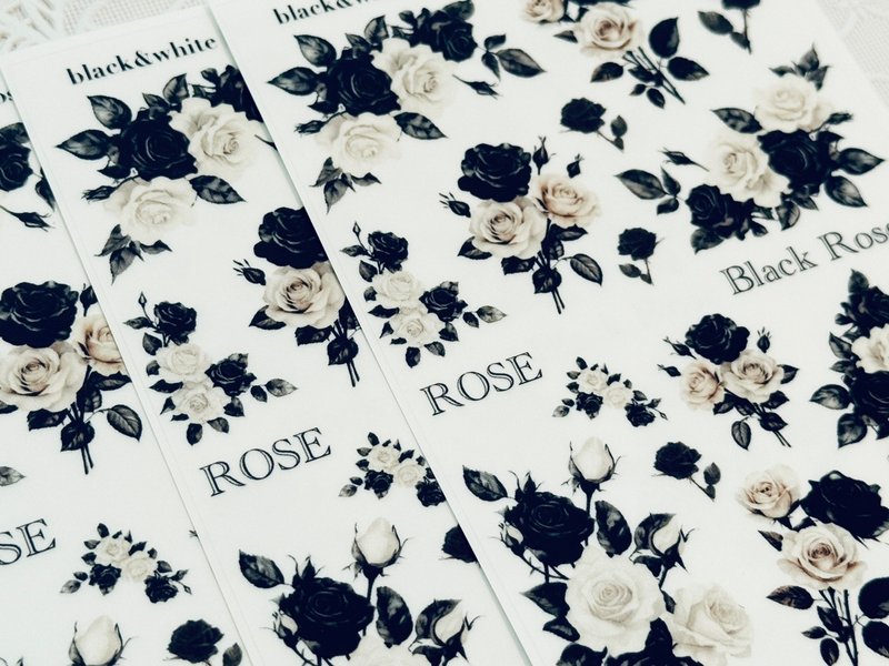 sensiary Black-White Rose Sticker - 卡片/明信片 - 紙 