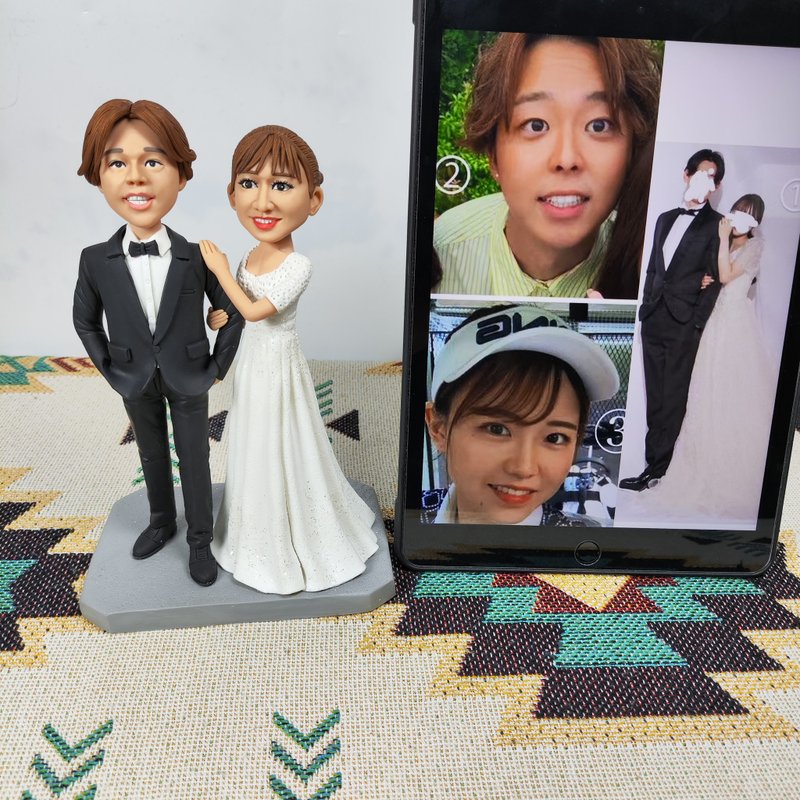 【オーダーメイド】3D肖像画似顔絵人形 フィギュア/結婚祝い・周年記念日/カップル 彼氏彼女 夫婦/両親贈呈品 記念品 - 人形・フィギュア - 粘土 多色
