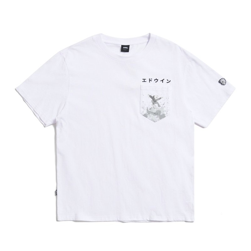 EDWIN Pocket Skateboard Wide Short Sleeve T-Shirt - Men's (White) #Top - เสื้อยืดผู้ชาย - ผ้าฝ้าย/ผ้าลินิน ขาว