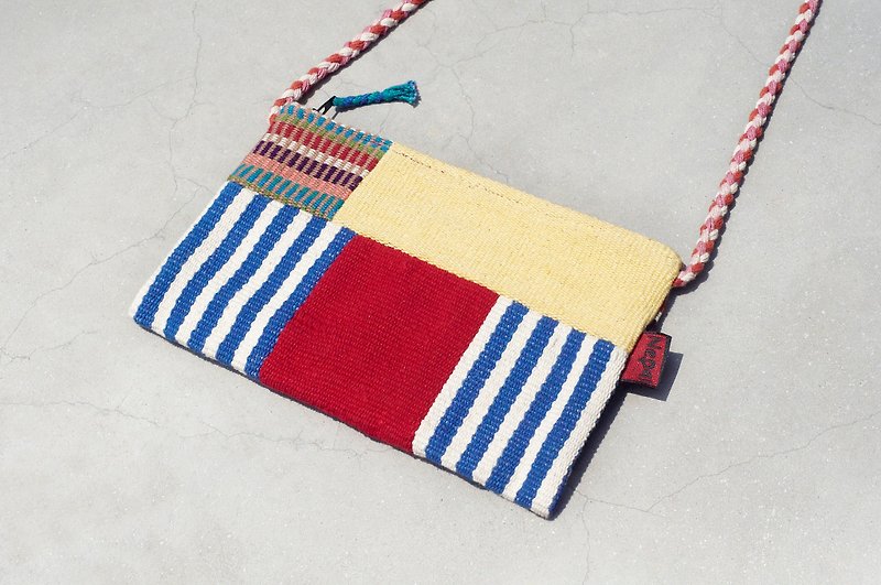 A limited edition hand-woven natural spliced ​​messenger bag / backpack / shoulder bag / bag / bag - Patchwork design Mondrian - Messenger Bags & Sling Bags - Cotton & Hemp Multicolor