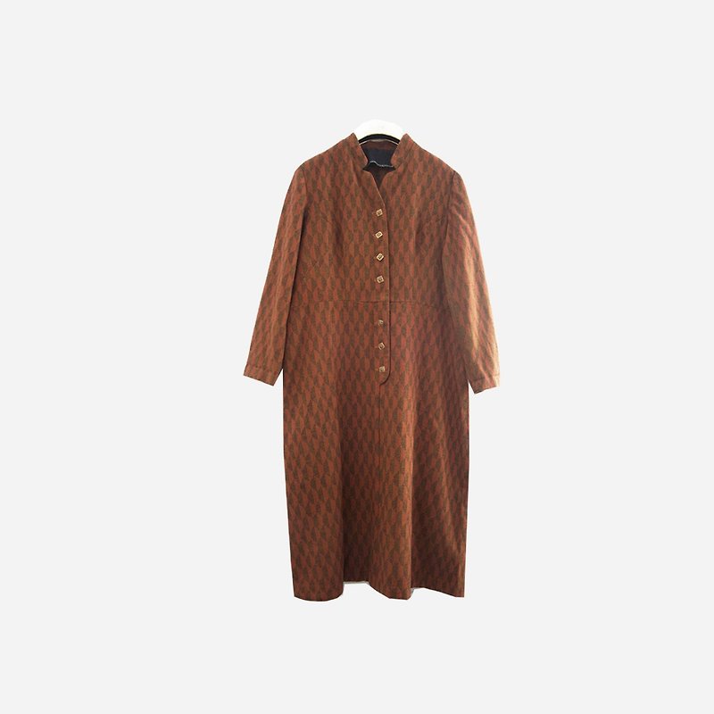Dislocation vintage / continuous geometric dress no.937 vintage - ชุดเดรส - ผ้าฝ้าย/ผ้าลินิน สีส้ม