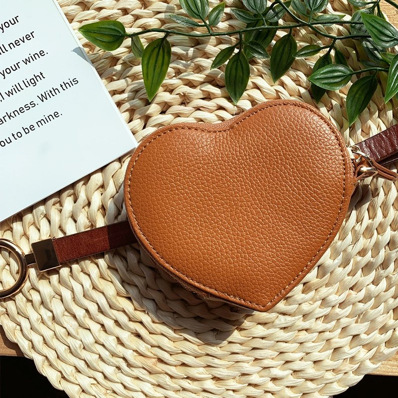 Leather Heart Coin Purse - Pumpkin - Coin Purses - Genuine Leather Orange