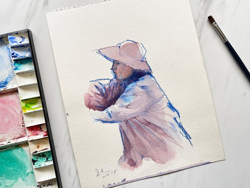 Watercolor painting/original painting/unframed painting/peasant woman at work - Posters - Paper Multicolor