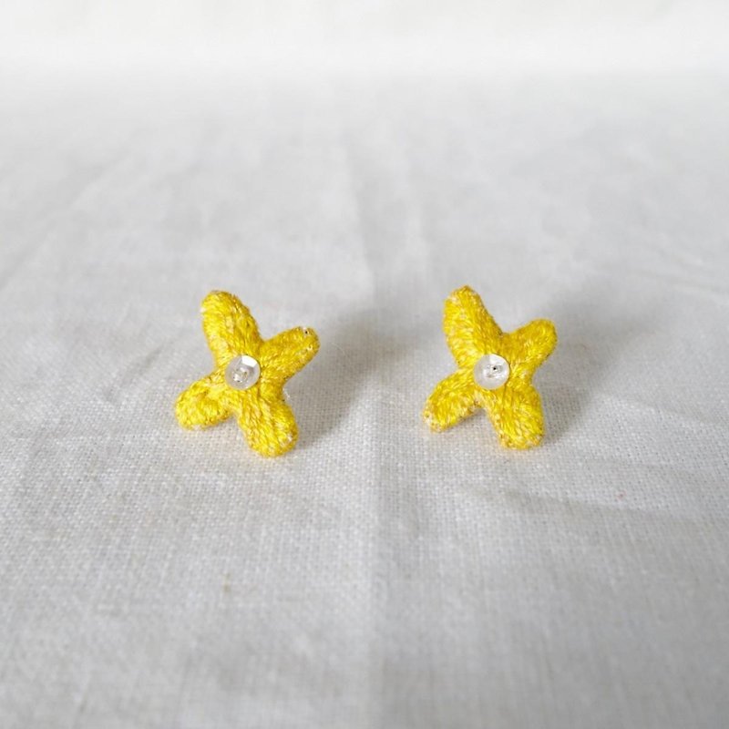 Flower b - Earrings & Clip-ons - Cotton & Hemp Yellow
