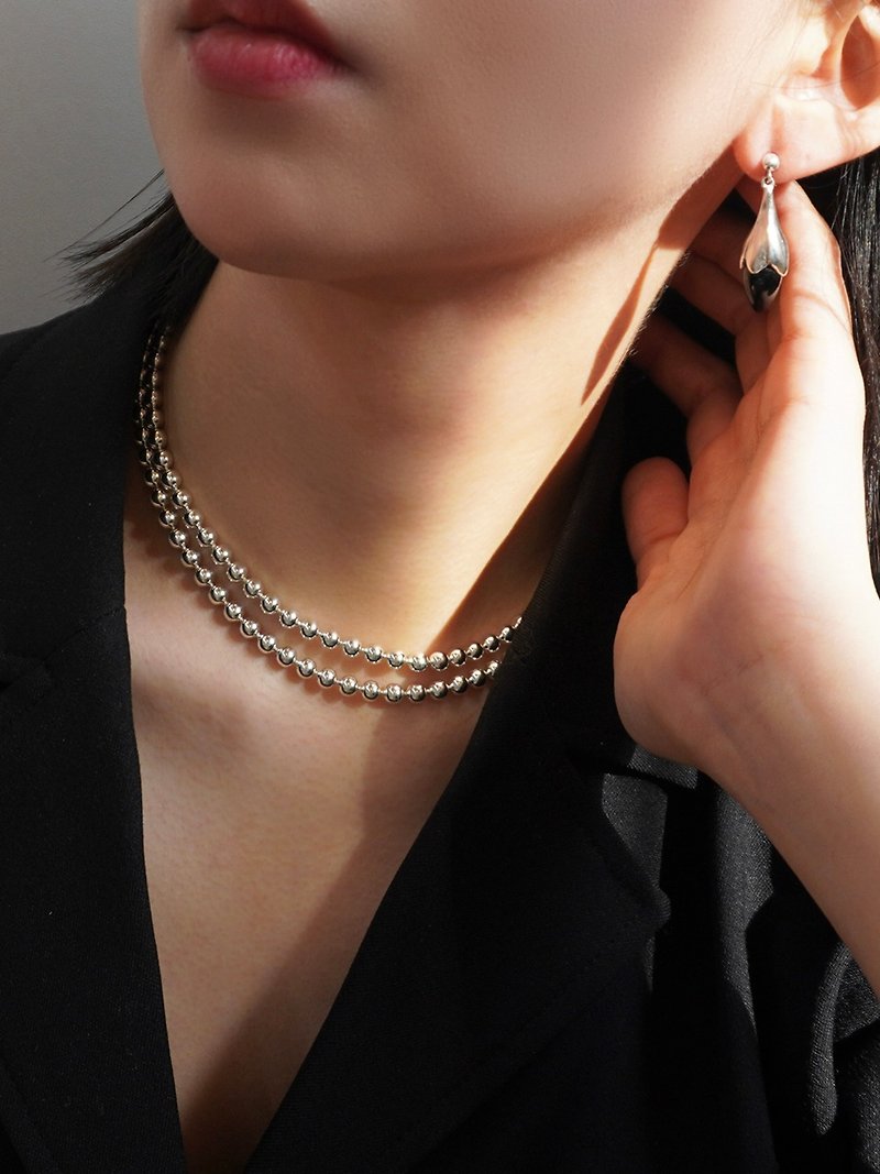 (925 Sterling Silver) 5mm Silver ball chain choker necklace - สร้อยคอ - เงินแท้ สีเงิน