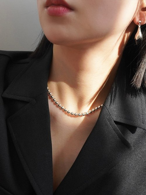 925 Sterling Silver) 5mm Silver ball chain choker necklace