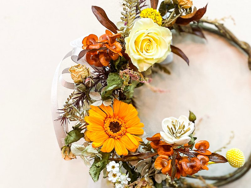 摩洛哥驕陽 不凋壁飾 花圈 生日禮物 新婚禮物 周年紀念 情人節 - 乾燥花/永生花 - 植物．花 橘色