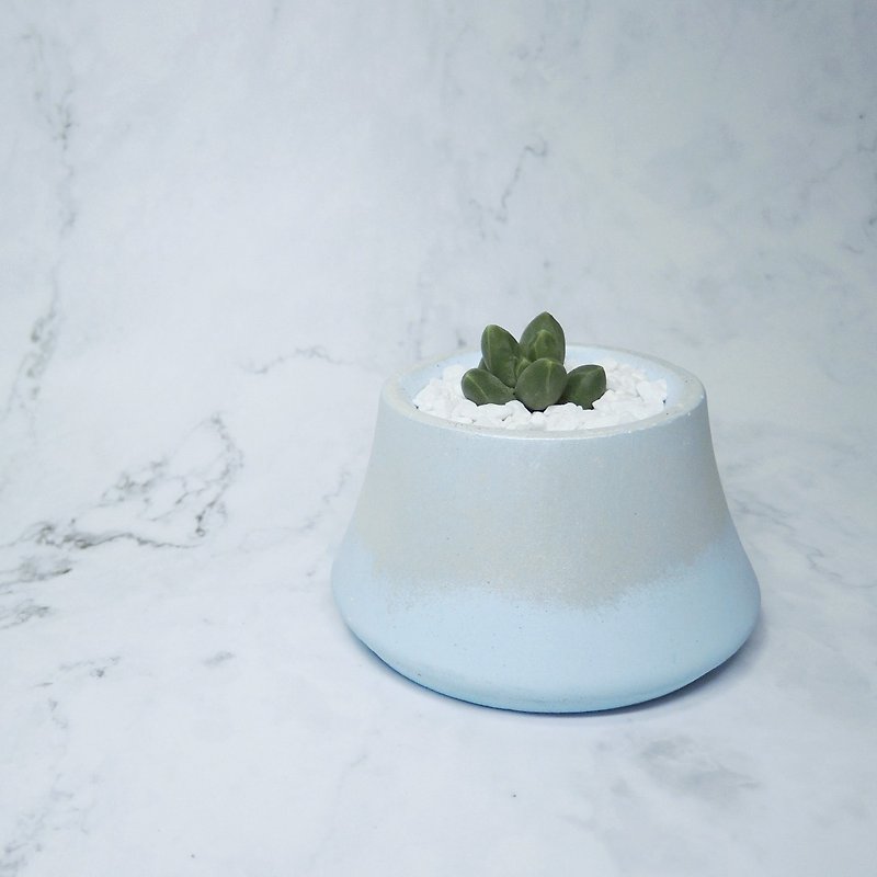 ∣Silver gradient Mount Fuji succulent shaped plants∣Handmade clay pots/Customized products - ตกแต่งต้นไม้ - ปูน สีน้ำเงิน