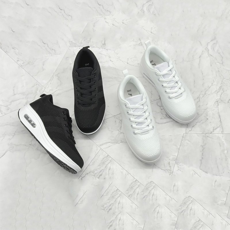 Flying twill textured air-cushion casual shoes-black/white 1AL014 - รองเท้าวิ่งผู้หญิง - วัสดุอื่นๆ ขาว