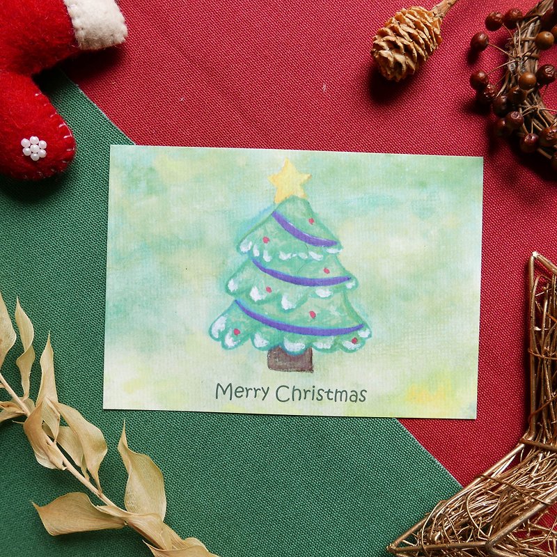 [Christmas tree] Christmas card card postcard gift plain envelope Christmas gift exchange gift blooming watercolor hand painted - Cards & Postcards - Paper Green