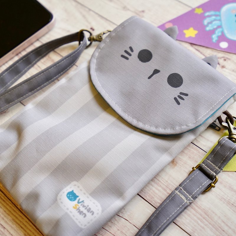 Vivianshen Waterproof Carry-On Bag Mobile Phone Bag Travel Bag Passport Bag - Gray Cat Handsome - กระเป๋าแมสเซนเจอร์ - วัสดุกันนำ้ 