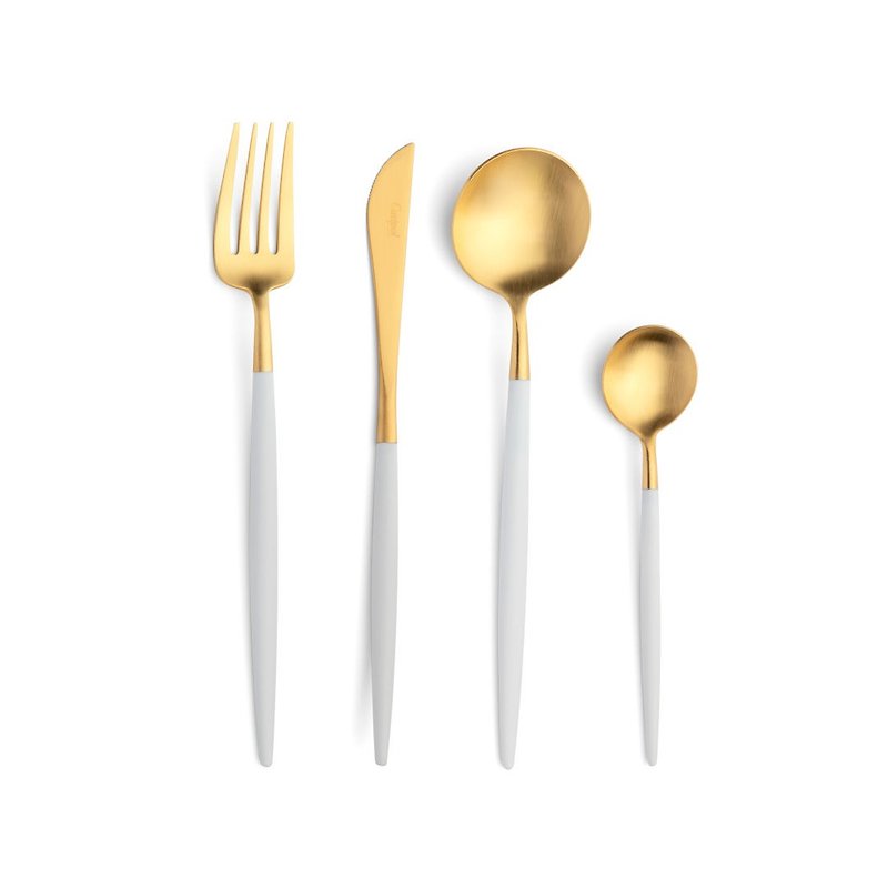 | Cutipol | GOA Whit Matte Gold 4 Pieces Set (Table Knife/Spoon/Fork/Tea spoon) - Cutlery & Flatware - Stainless Steel White