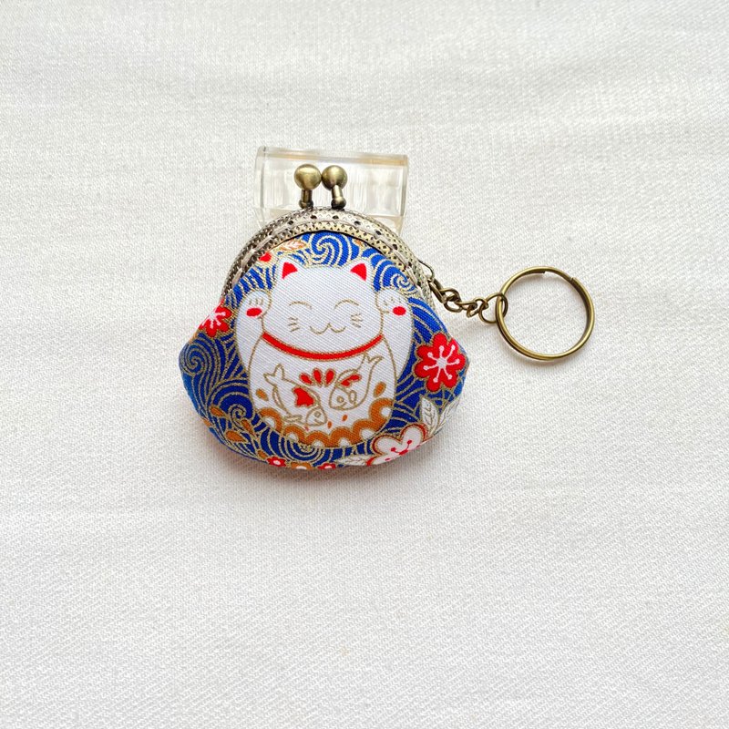 Lucky cat kiss lock bag keychain - Coin Purses - Cotton & Hemp 