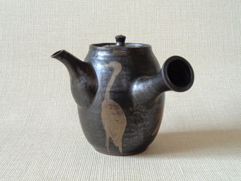 注器　銀彩鶴紋b - 急須・ティーカップ - 陶器 ブラック