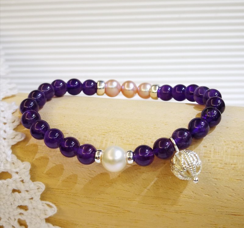 Amethyst Pearl Sterling Silver Bracelet - Bracelets - Crystal Purple