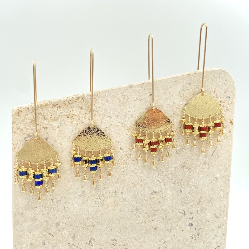COLE COOL BLESSING natural Lapis Lazuli silver earrings - 耳環/耳夾/耳骨夾 - 半寶石 藍色