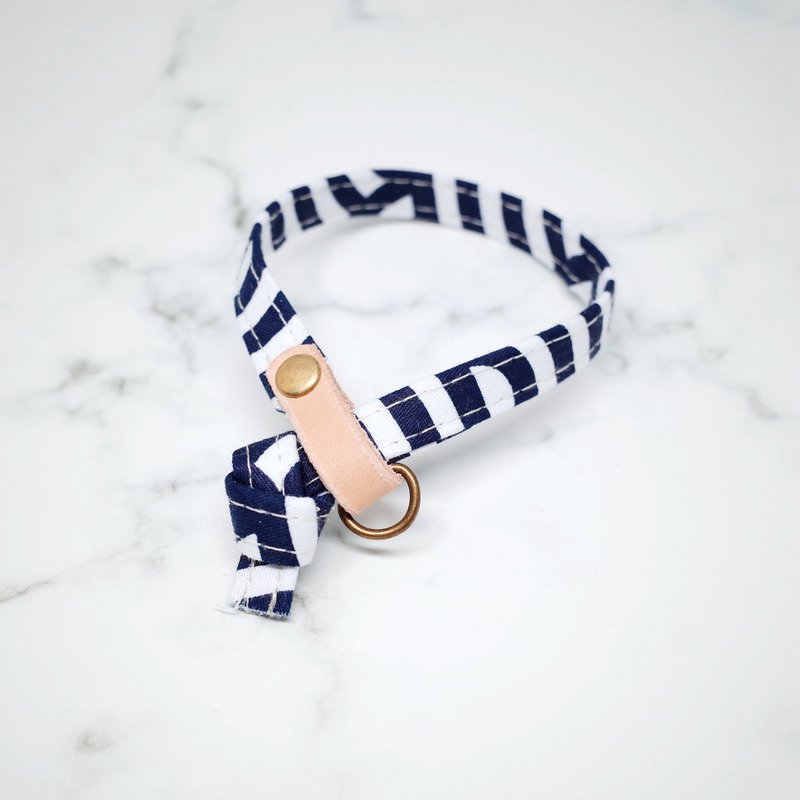 Cat collars, Dark blue stripe_CCK090439 - ปลอกคอ - หนังแท้ 