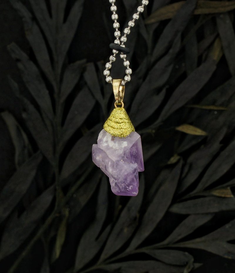 紫晶原石不銹鋼頸鍊-I (  Raw Amethyst Necklace-I ) - 項鍊 - 水晶 