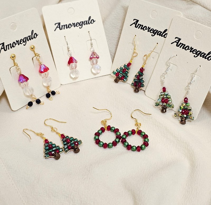 Christmas/Christmas tree/Christmas hoop/snowman earrings - Earrings & Clip-ons - Crystal Green