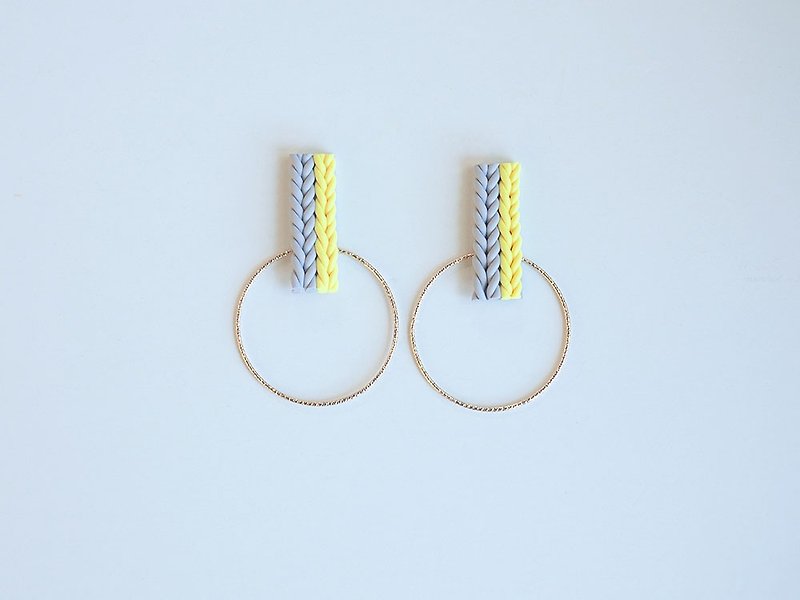 Knit and hoop earrings / earrings / yellow / gray - Earrings & Clip-ons - Clay Yellow