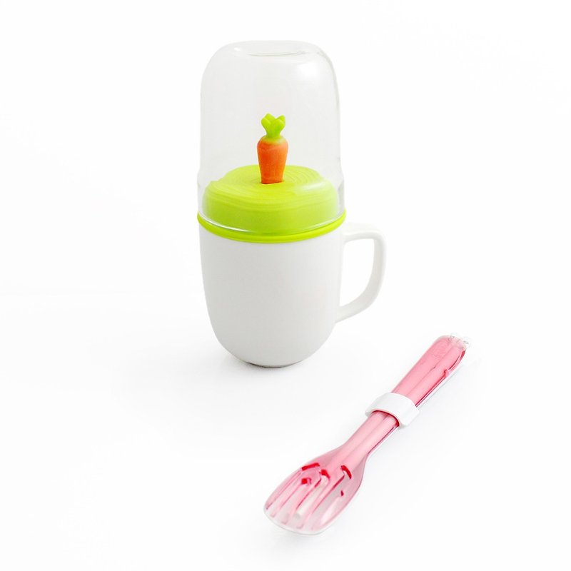 Dipper radish double cup +3 in 1SPS green tableware chopsticks fork set (3 election 1) blessing bag Valentine's Day gift - แก้วมัค/แก้วกาแฟ - แก้ว ขาว