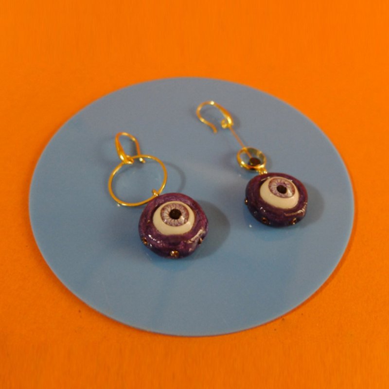 Clay Earrings & Clip-ons Purple - Asymmetric eyes ear hooks imported clay handmade can be changed ear clip 18k gold-clad organs