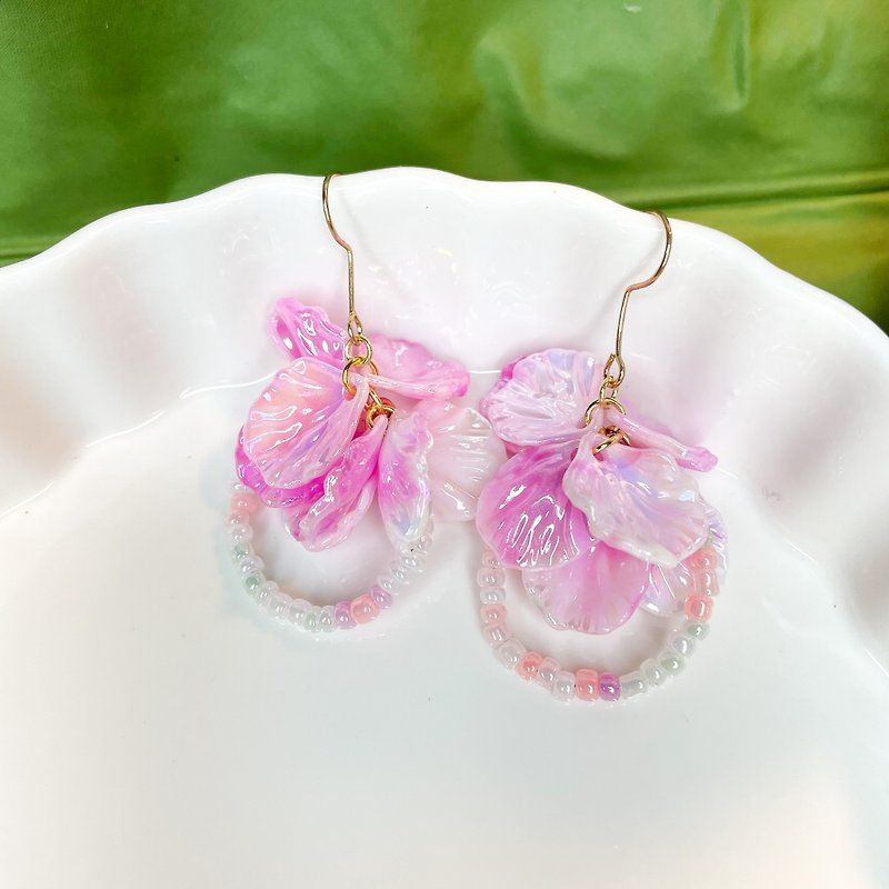 Jiao Ruochun Flower Series-Rainbow Sugar Beads-Pink Bubble - Earrings & Clip-ons - Resin 