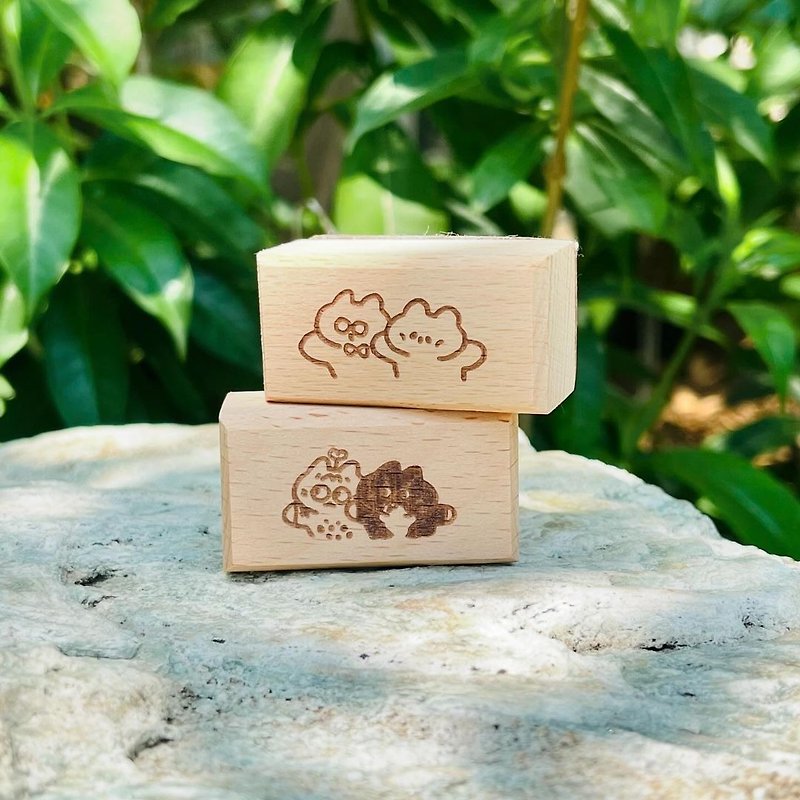 [Social Animal Bear Notebook] Hand-in-hand small animal wooden stamp - Stamps & Stamp Pads - Silicone Khaki