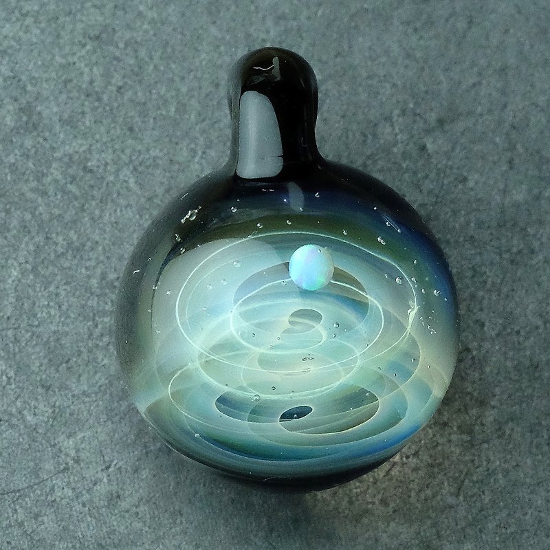 Universe Planets Space Handmade Lampwork Glass Pendant - สร้อยคอ - แก้ว ขาว