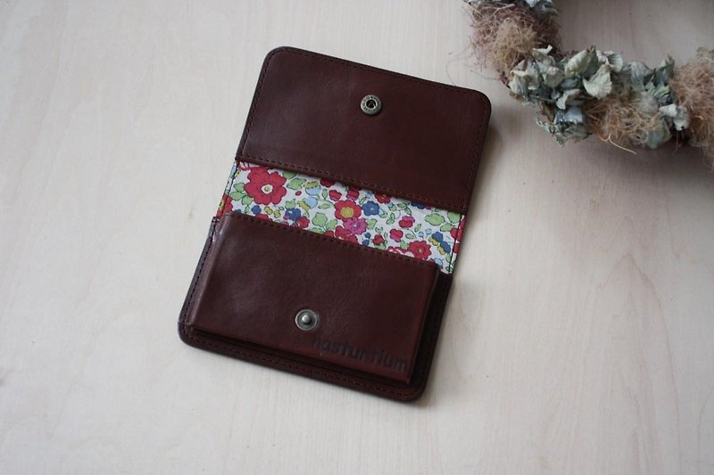 Card Case Brown of cowhide and Liberty print - Card Holders & Cases - Genuine Leather Brown