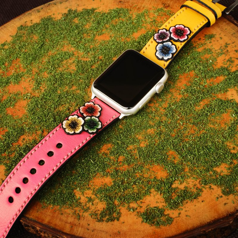 Apple Watch Band 38mm 42mm 40mm 44mm, HandStitched Handmade - สายนาฬิกา - หนังแท้ หลากหลายสี