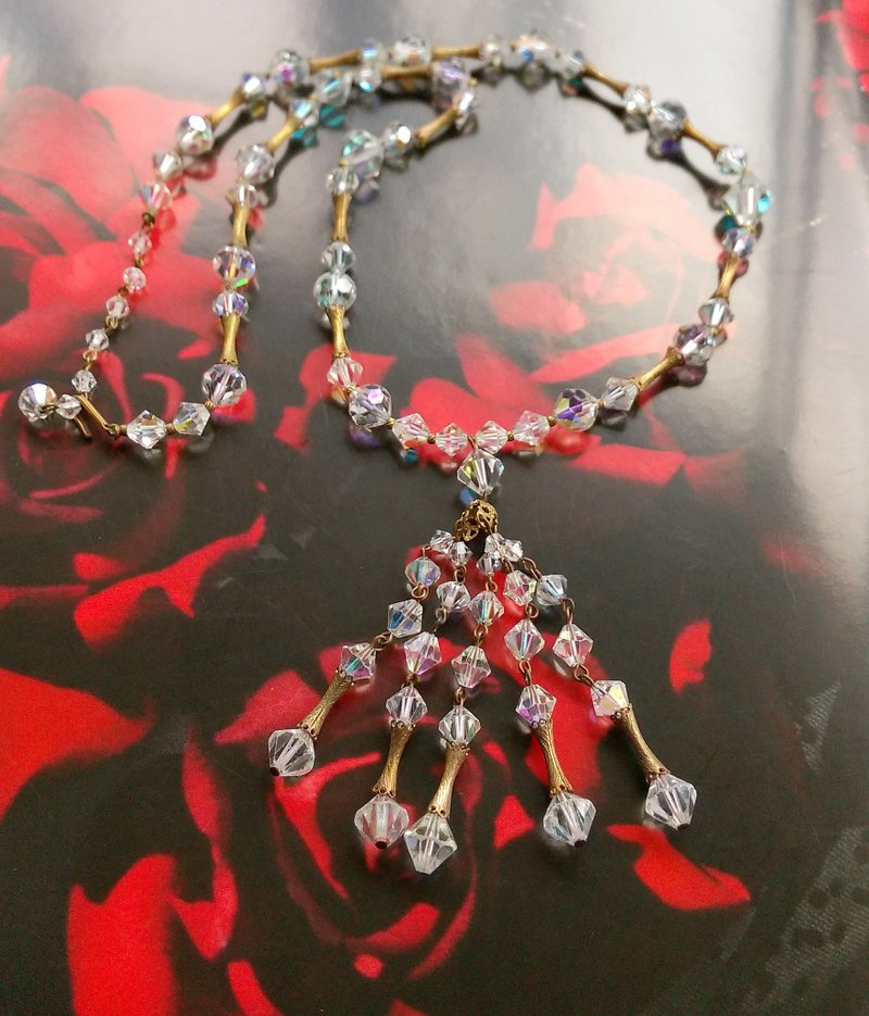 【西洋古董飾品】北極光 串珠 流蘇 透明珠珠鍊 項鍊 - 項鍊 - 其他金屬 金色