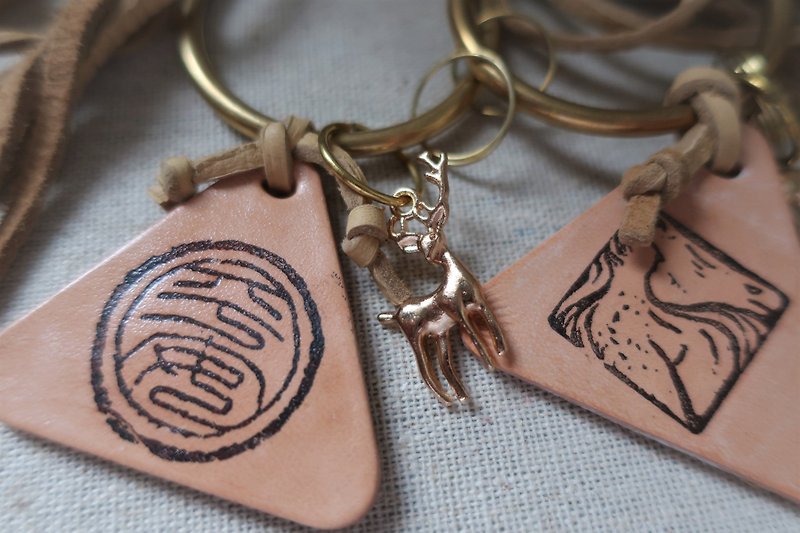 Safe Stamp Cultural and Creative Design Bronze Keyring / Free Custom Lettering - Keychains - Genuine Leather 