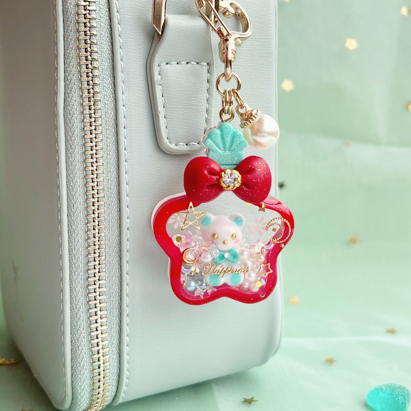 Christmas Gift Shake Bear Wishing Bottle Charm Keychain Bag Hanger - ที่ห้อยกุญแจ - เรซิน 