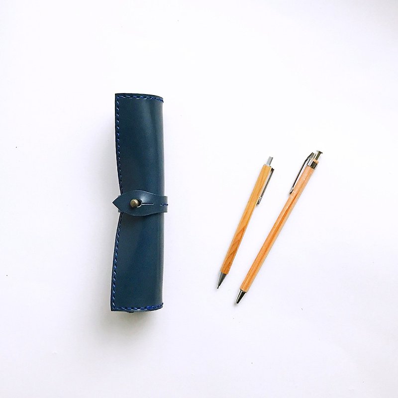 Scroll pen case indigo - กล่องดินสอ/ถุงดินสอ - หนังแท้ สีน้ำเงิน