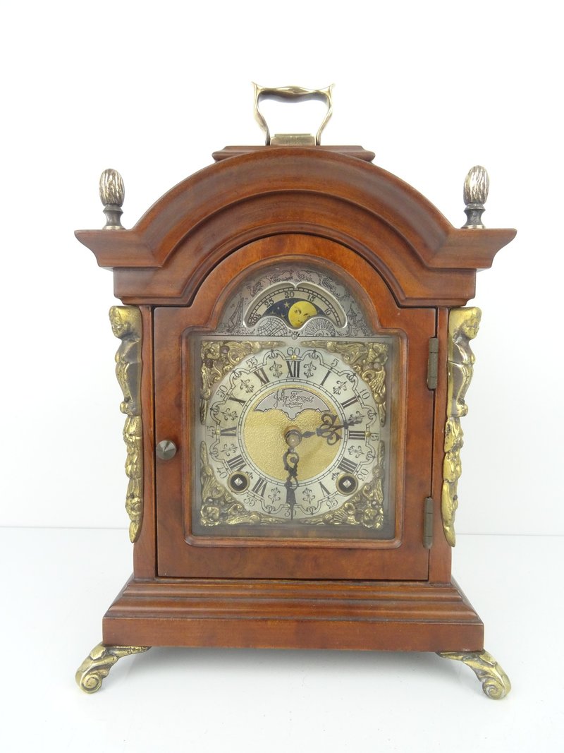 Antique Vintage Dutch Mantel Clock Warmink Wuba Shelf Bracket Moon Phase 8 day - นาฬิกา - ไม้ สีนำ้ตาล